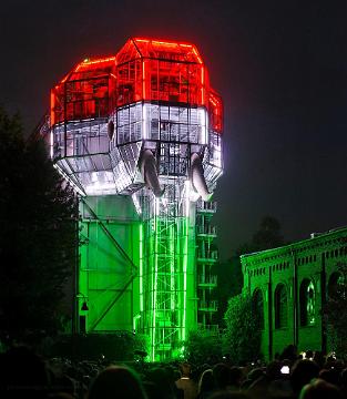 Der neu illuminierte Glaselefant im Maximilianpark, Einweihung am NRW-Tag der neuen Lichtinstallation 